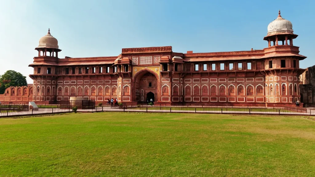 Agra Fort panoramic view of the historic red sandstone Mughal fort