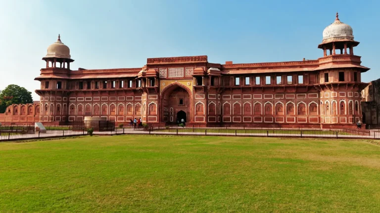 Agra Fort panoramic view of the historic red sandstone Mughal fort