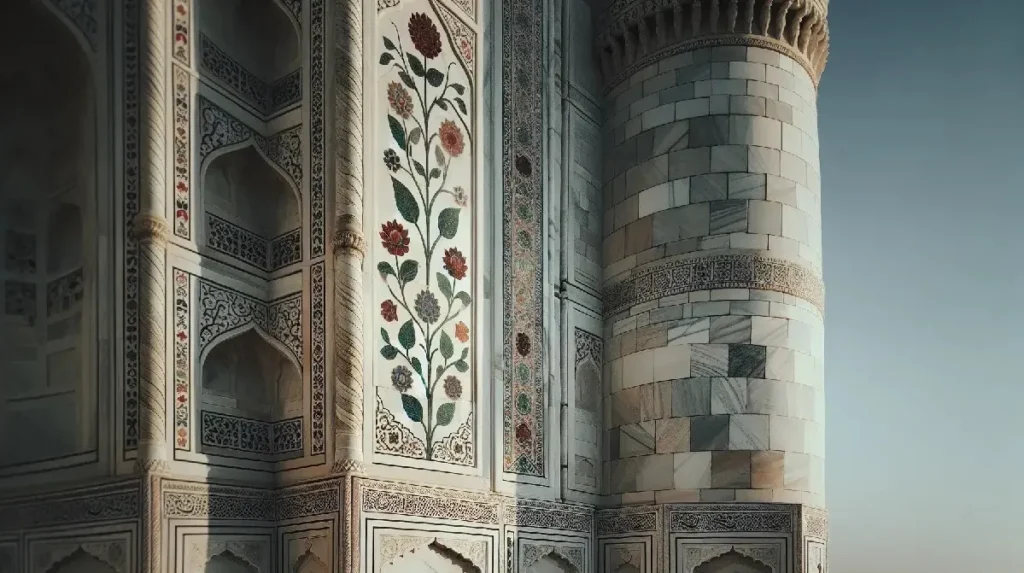 Taj Mahal Tour Guide highlighting the marble dome and intricate inlay artwork
